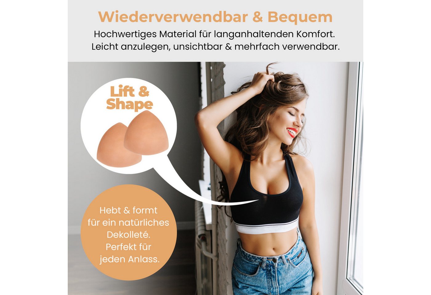 Dilara BH-Einlagen Selbstklebend & Unsichtbar, 1 Paar Silikon Push Up Pads für Damen, Wasserfest, leicht zu reinigen, atmungsaktiv, angenehmer Tragekomfort – Bild 3 von 5