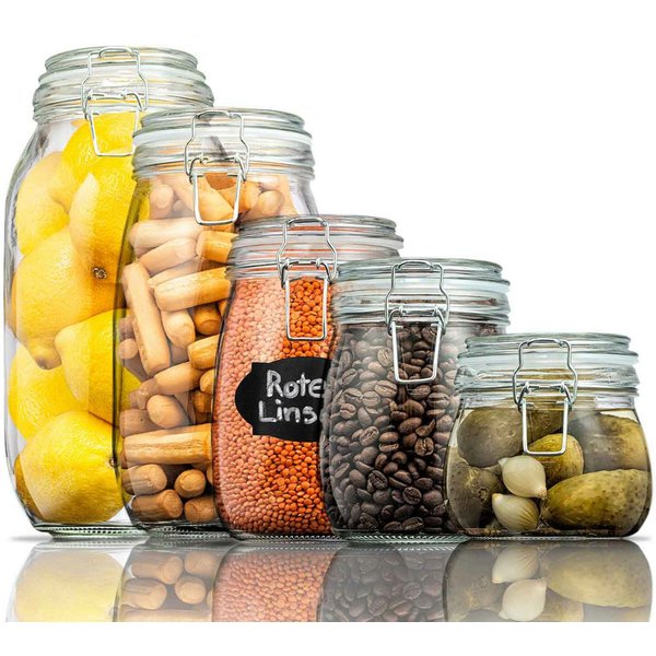 Dimono Einmachglas Einmachglas Set 5er–Vorratsgläser mit Bügelverschluss&Borosilikatglas, Glas, (5er Set, Bügelgläser), Einweck-Gläser