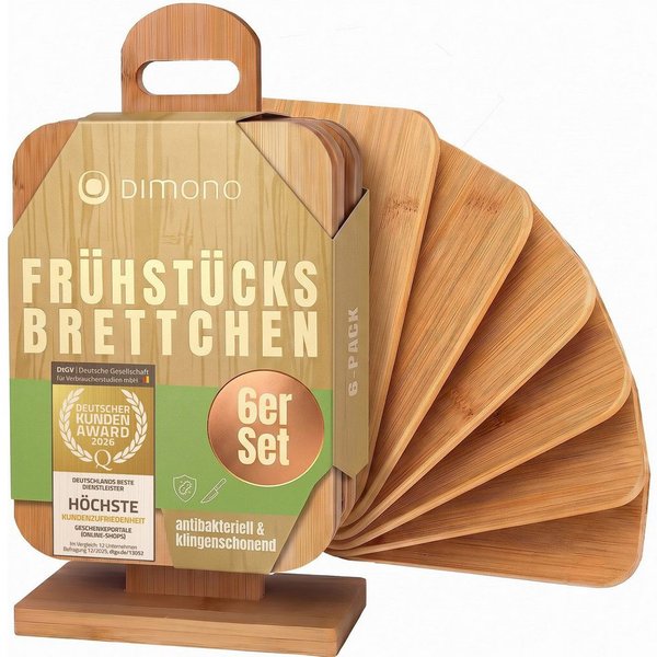Dimono Schneidebrett Frühstücksbrett Set 6-teilig – Bambus Schneide- & Servierbretter, Bambus, (Servierbretter Küchenbrett Brotbrett), klingenschonend, antibakt