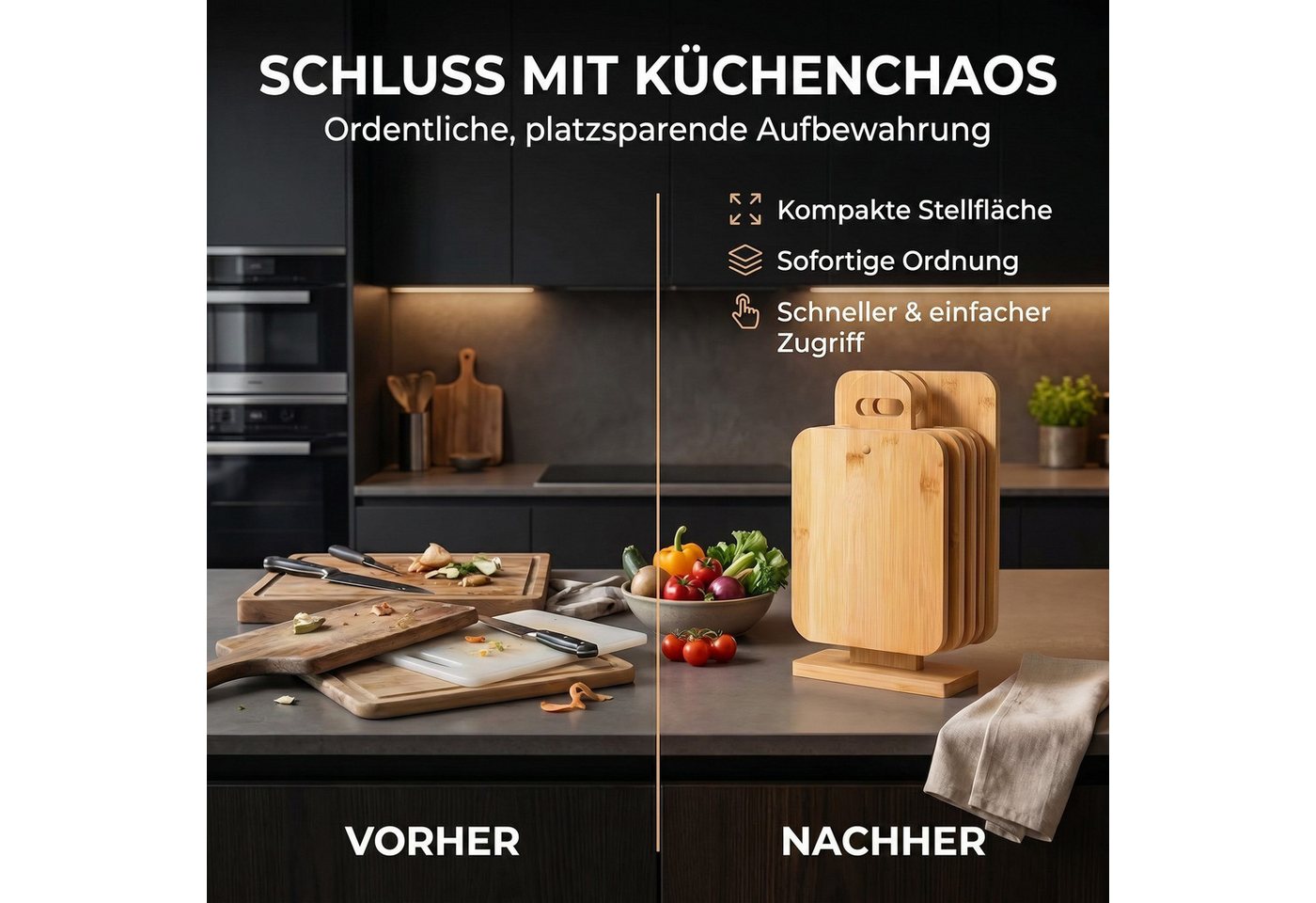Dimono Schneidebrett Frühstücksbrett Set 6-teilig – Bambus Schneide- & Servierbretter, Bambus, (Servierbretter Küchenbrett Brotbrett), klingenschonend, antibakt – Bild 2 von 5
