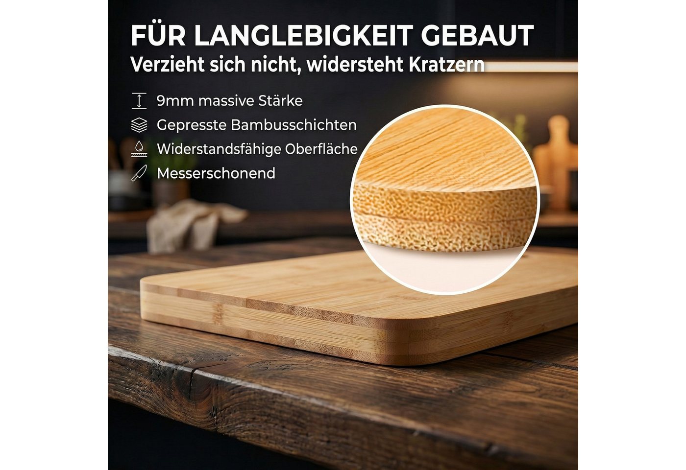 Dimono Schneidebrett Frühstücksbrett Set 6-teilig – Bambus Schneide- & Servierbretter, Bambus, (Servierbretter Küchenbrett Brotbrett), klingenschonend, antibakt – Bild 4 von 5