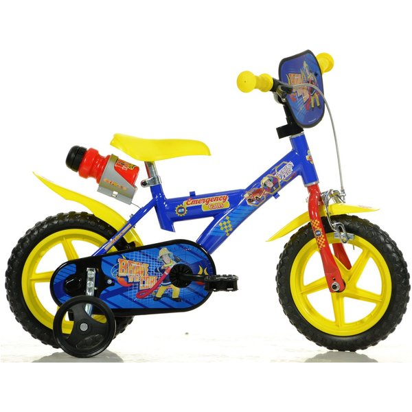 Dino Bikes Kinderfahrrad 12" Feuerwehrmann Sam stabiler Stahl-Rahmen, Stützräder, kindgerecht, 1 Gang, mit Stützrädern, Trinkflasche und Frontschild