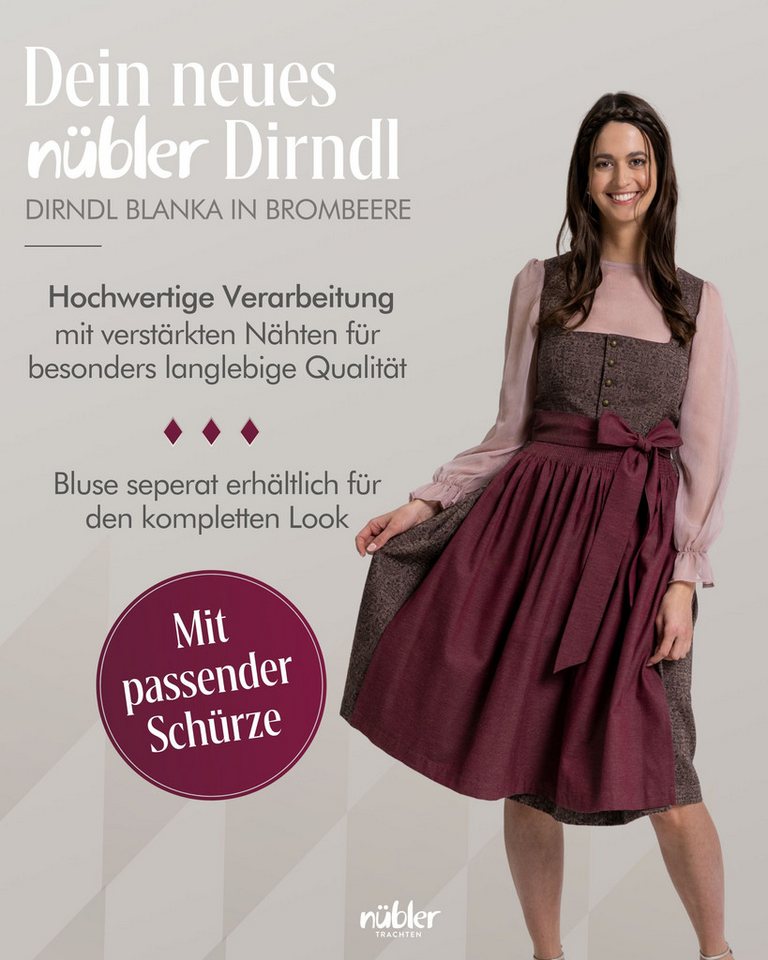 Nübler Dirndl Midi Dirndl Blanka in Brombeere von Nübler - Rocklänge 70 cm – Bild 2 von 5