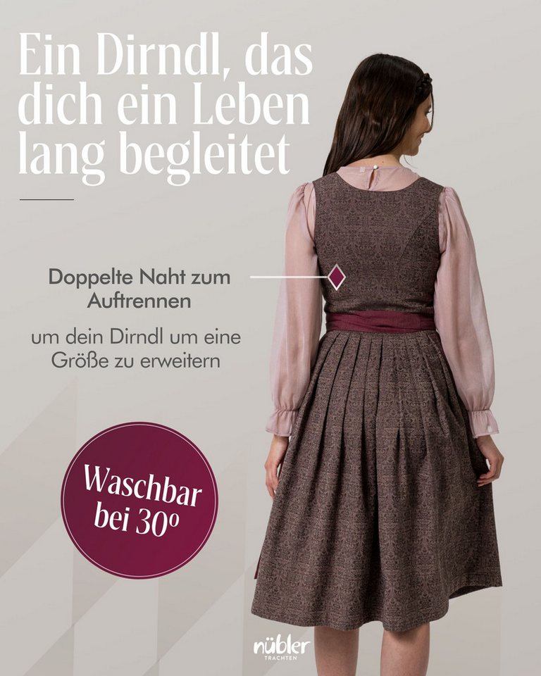 Nübler Dirndl Midi Dirndl Blanka in Brombeere von Nübler - Rocklänge 70 cm – Bild 4 von 5