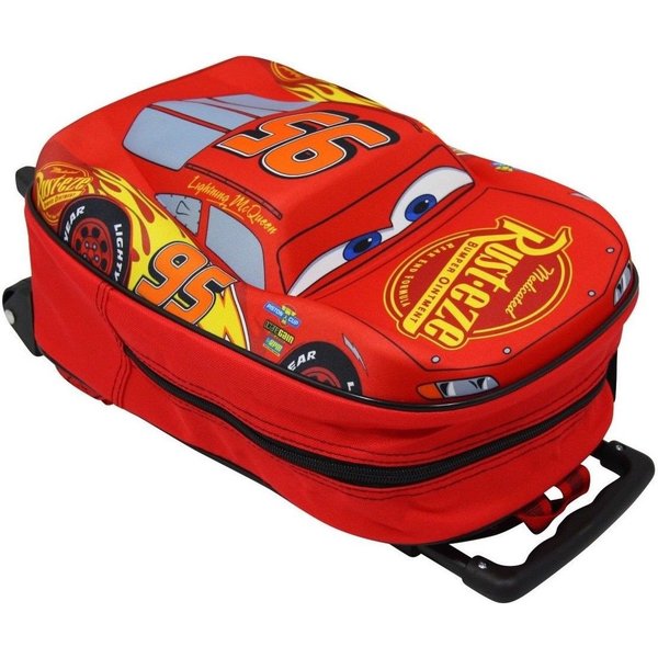 Disney Cars Kinderrucksack Trolley Kindertrolley Auto lightning McQueen, Leichter 2-in-1 Trolley-Rucksack mit 3D Motiv