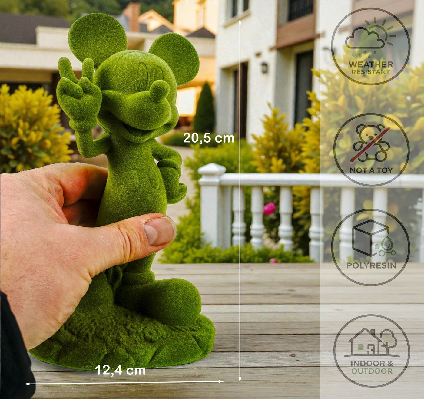 Disney Gartenfigur Mickey Mouse grün beflockt 20,5 cm Offiziell lizenzierte Disney Deko – Bild 2 von 5