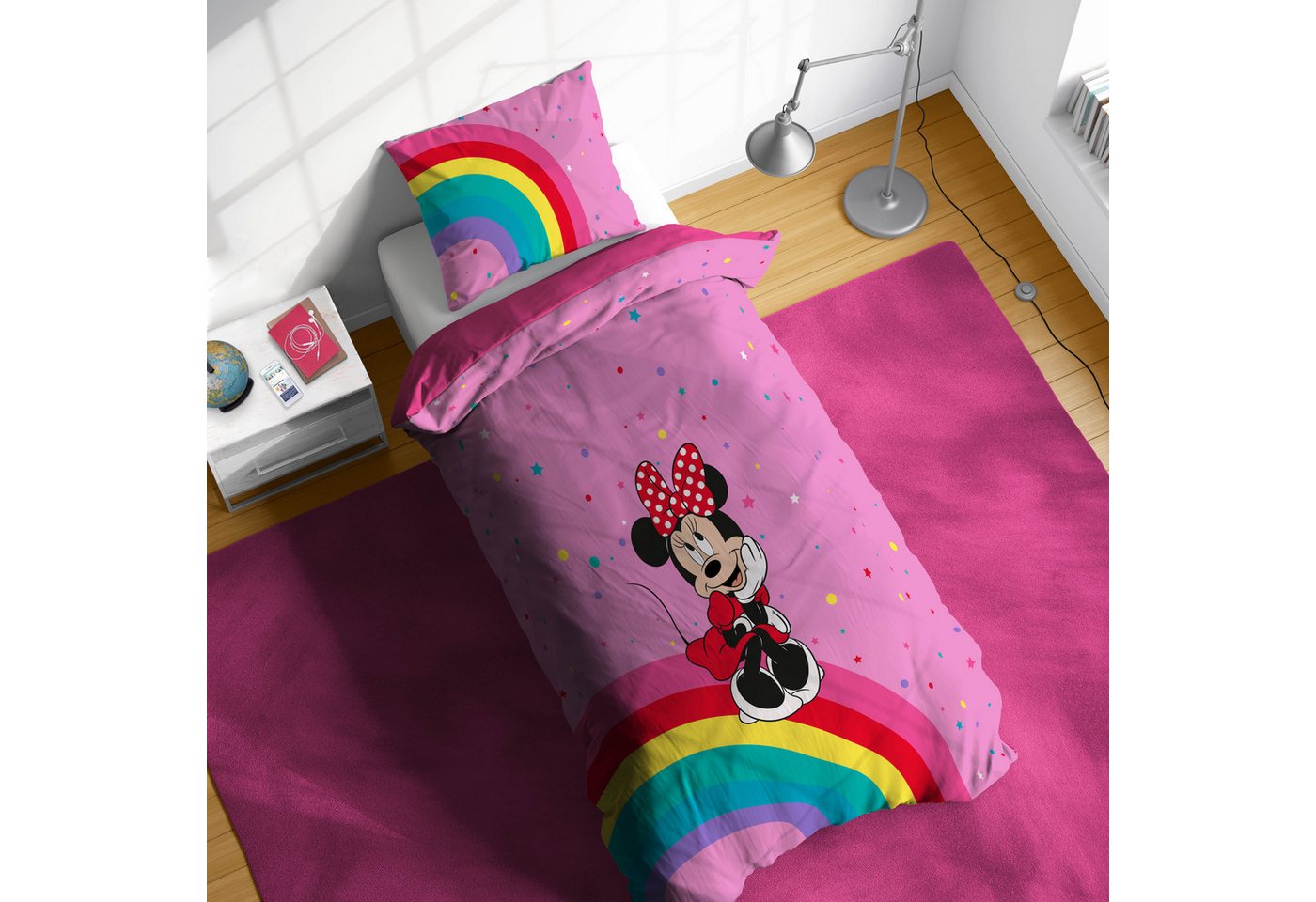 Disney Kinderbettwäsche Minnie Mouse Rainbow, Linon, 2 teilig, 100% Baumwolle – Bild 2 von 5