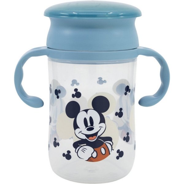 Disney Mickey Mouse Trinkflasche Trinklernbecher 395 ml – 360° Becher mit Griffen und Deckel