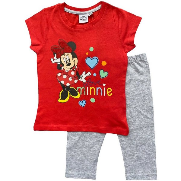 Disney Minnie Mouse Capri-Pyjama Minnie Mouse Mädchen Schlafanzug 7/8 Hose + Top Rot