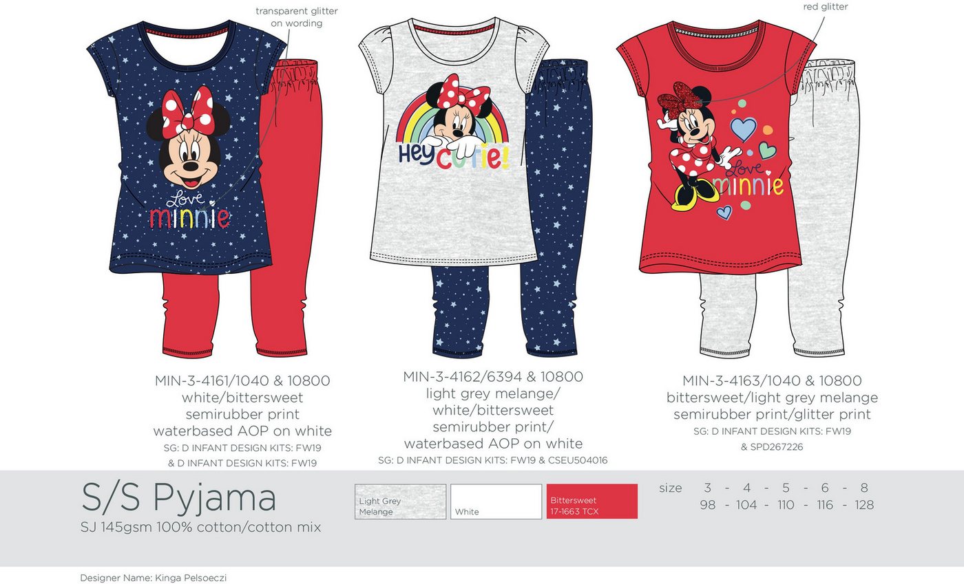 Disney Minnie Mouse Capri-Pyjama Minnie Mouse Mädchen Schlafanzug 7/8 Hose + Top Rot – Bild 3 von 3
