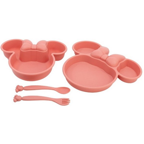 Disney Minnie Mouse Kinderbesteck Kindergeschirr-Set 4-teilig – Teller, Schale & Besteck in Geschenkbox (4-tlg)