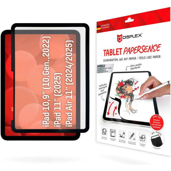 Displex Displayschutzfolie Tablet PaperSense für Apple iPad 10,9" (10. Gen., 2022), Apple iPad 11" (2025), Apple iPad Air 11" (2024/2025), Schreiben wie auf Pap
