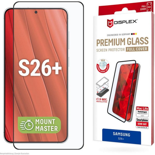 Displex Displayschutzglas Premium Glass Screen Protector Full Cover mit MountMaster für Samsung Galaxy S26+, Displayschutzfolie, Schutzfolie, Bildschirmschutz, 