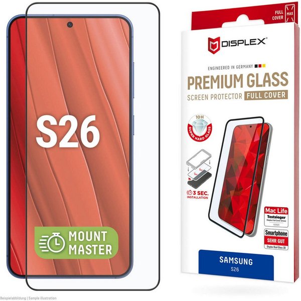 Displex Displayschutzglas Premium Glass Screen Protector Full Cover mit MountMaster für Samsung Galaxy S26, Displayschutzfolie, Schutzfolie, Bildschirmschutz, k