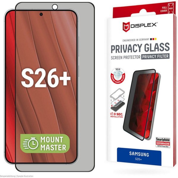 Displex Displayschutzglas Privacy Glass Screen Protector mit MountMaster für Samsung Galaxy S26+, Displayschutzfolie, Schutzfolie, Bildschirmschutz, kratz- & st
