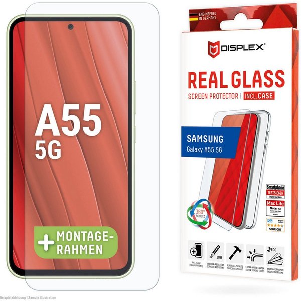 Displex Displayschutzglas Real Glas Screen Protector incl. Case für Samsung Galaxy A55 5G für Samsung Galaxy A55 5G, Displayschutzglas + Case, 1 Stück