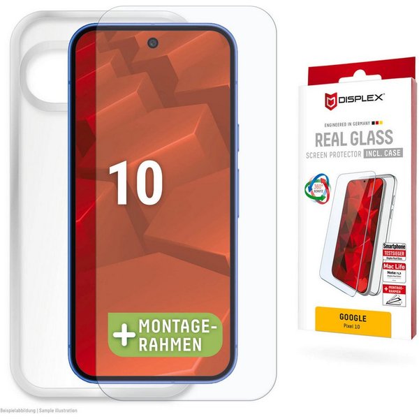 Displex Displayschutzglas Real Glass Screen Protector inklusive Case für Google Pixel 10, Displayschutzfolie, Schutzfolie, Bildschirmschutz, kratz- & stoßfest