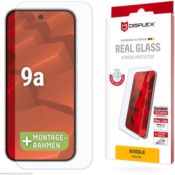 Displex Displayschutzglas Real Glass Screen Protector für Google Pixel 9a, Displayschutzfolie, Schutzfolie, Bildschirmschutz, kratz- & stoßfest