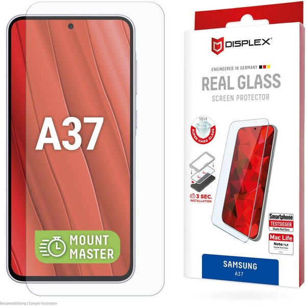 Displex Displayschutzglas Real Glass Screen Protector mit EASY-ON MountMaster für Samsung Galaxy A37, Displayschutzfolie, Schutzfolie, Bildschirmschutz, kratz- 