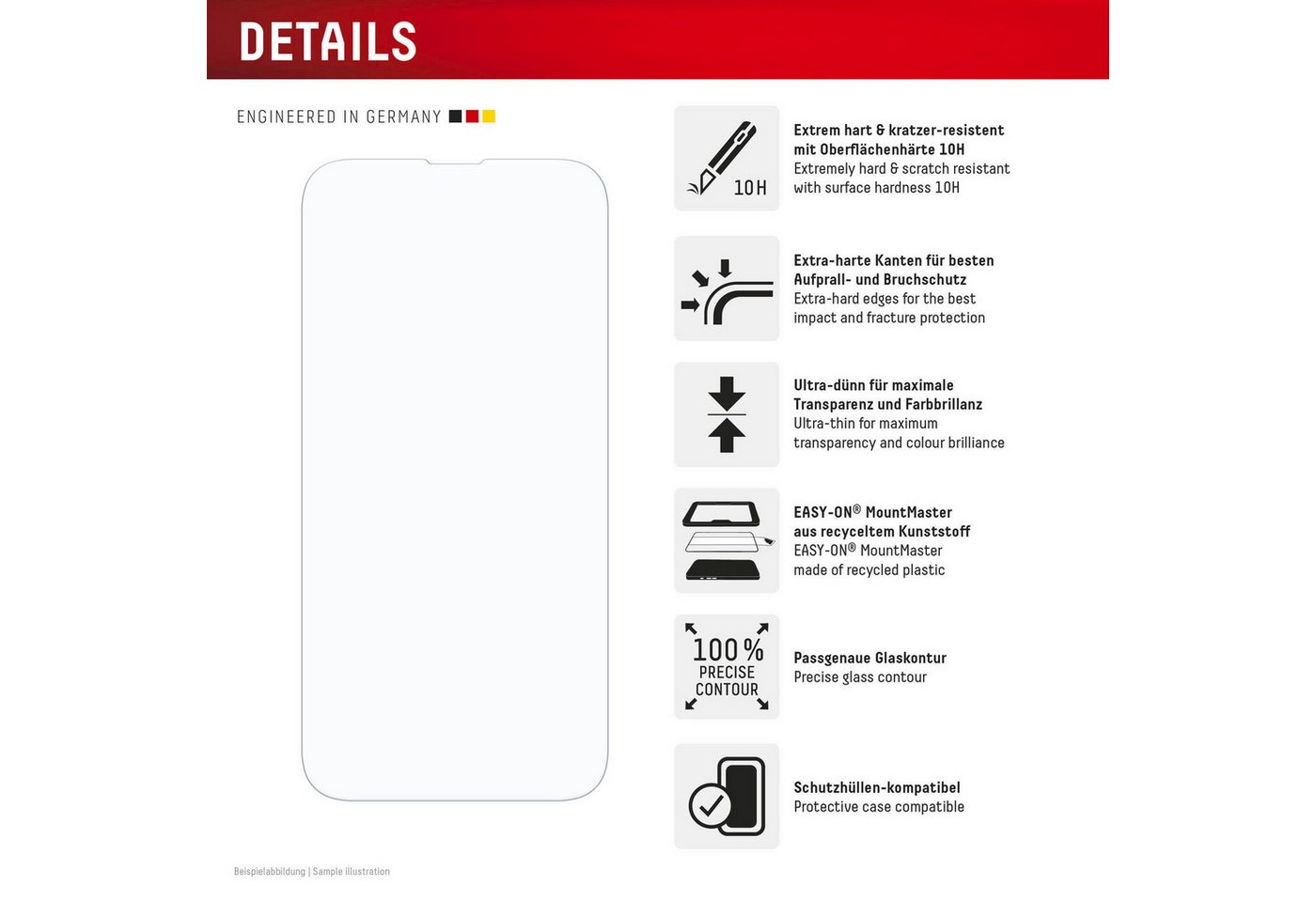 Displex Displayschutzglas Real Glass Screen Protector mit EASY-ON MountMaster für Apple iPhone 16e, Apple iPhone 17e, Displayschutzfolie, Schutzfolie, Bildschir – Bild 4 von 5