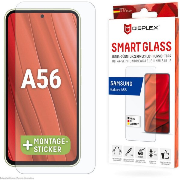 Displex Displayschutzglas Smart Glass Screen Protection - ultra-dünn, unzerbrechlich, unsichtbar für Samsung Galaxy A56, Displayschutzfolie, Schutzfolie, Bildsc