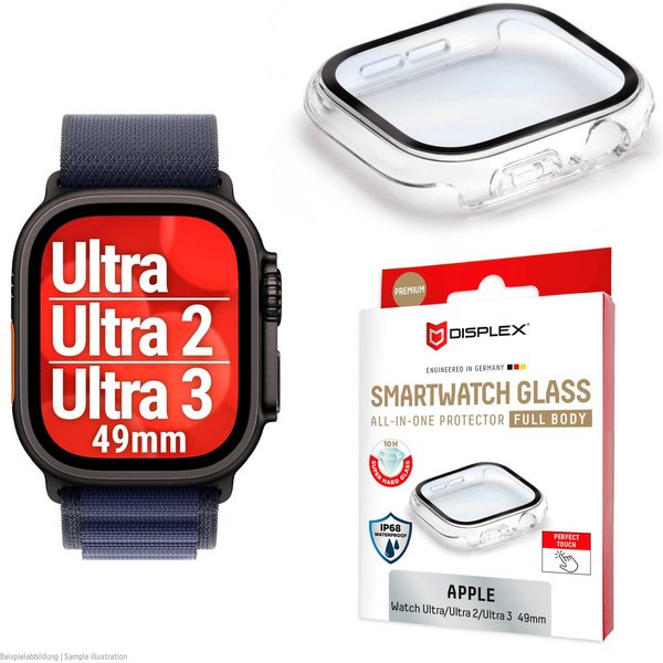 Displex Displayschutzglas Smartwatch Glass All-In-One Protector Full Body für Apple Watch Ultra 2 49 mm, Apple Watch Ultra 3 49 mm, Apple Watch Ultra 49 mm, Dis