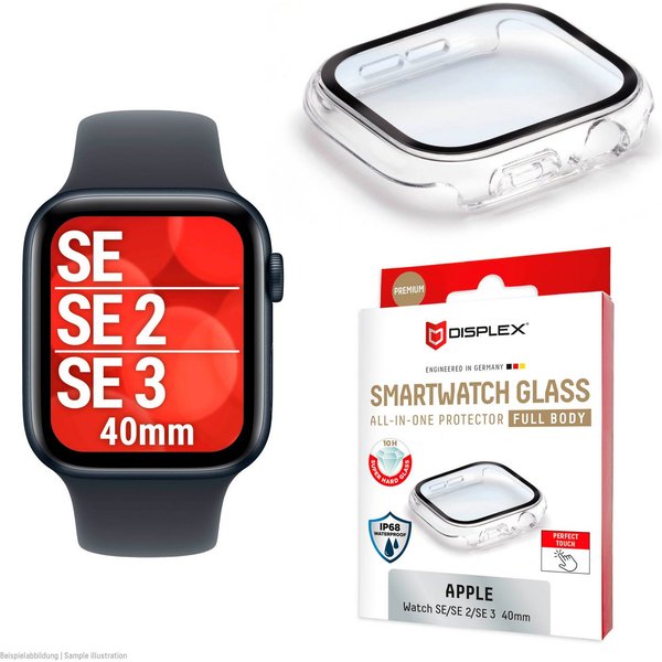Displex Displayschutzglas Smartwatch Glass All-In-One Protector Full Body für Apple Watch SE 2 40 mm, Apple Watch SE 3 40 mm, Apple Watch SE 40 mm, Displayschut