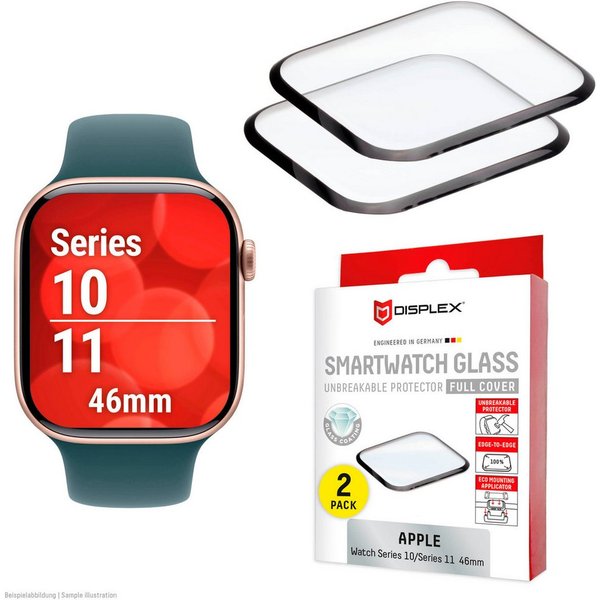 Displex Displayschutzglas Smartwatch Glass Unbreakable Protector Full Cover für Apple Watch Series 10 46 mm, Apple Watch Series 11 46 mm, Packung, Displayschutz