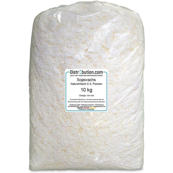 DistrEbution Bastelnaturmaterial Sojawachs C-3 Flocken Naturwachs Kerzenwachs 10 kg, Zur Herstellung von Kerzen in Behältern
