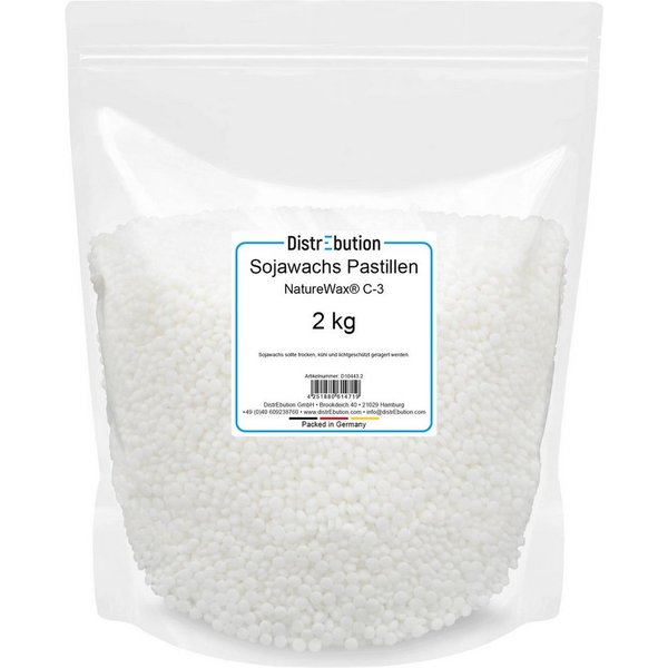 DistrEbution Bastelnaturmaterial Sojawachs Kerzenwachs, 1-20kg Pastillen, Natürliche Behälterkerzen, C-3 für Teelichter und Duftkerzen