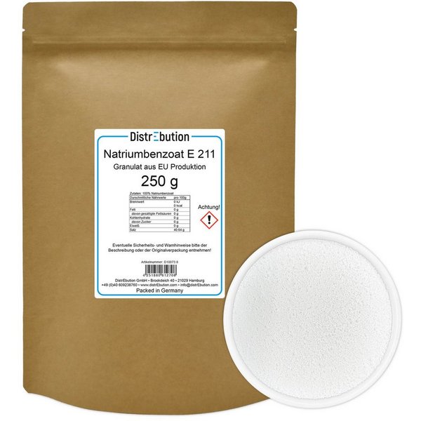 DistrEbution Fruchtaufstrich Natriumbenzoat – Konservierungsmittel für Lebensmittel & Kosmetik, 250 g, Verlängert Haltbarkeit, Zuverlässige antimikrobielle Wirk