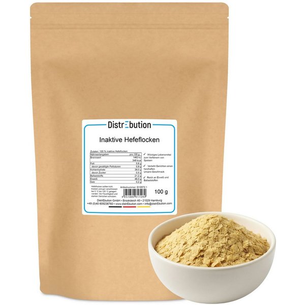 DistrEbution Gewürz Hefeflocken, vegane Parmesan-Alternative für Pasta und Salate, 1 x, Würzig-nussiger Umami-Geschmack, inaktive Nährhefe