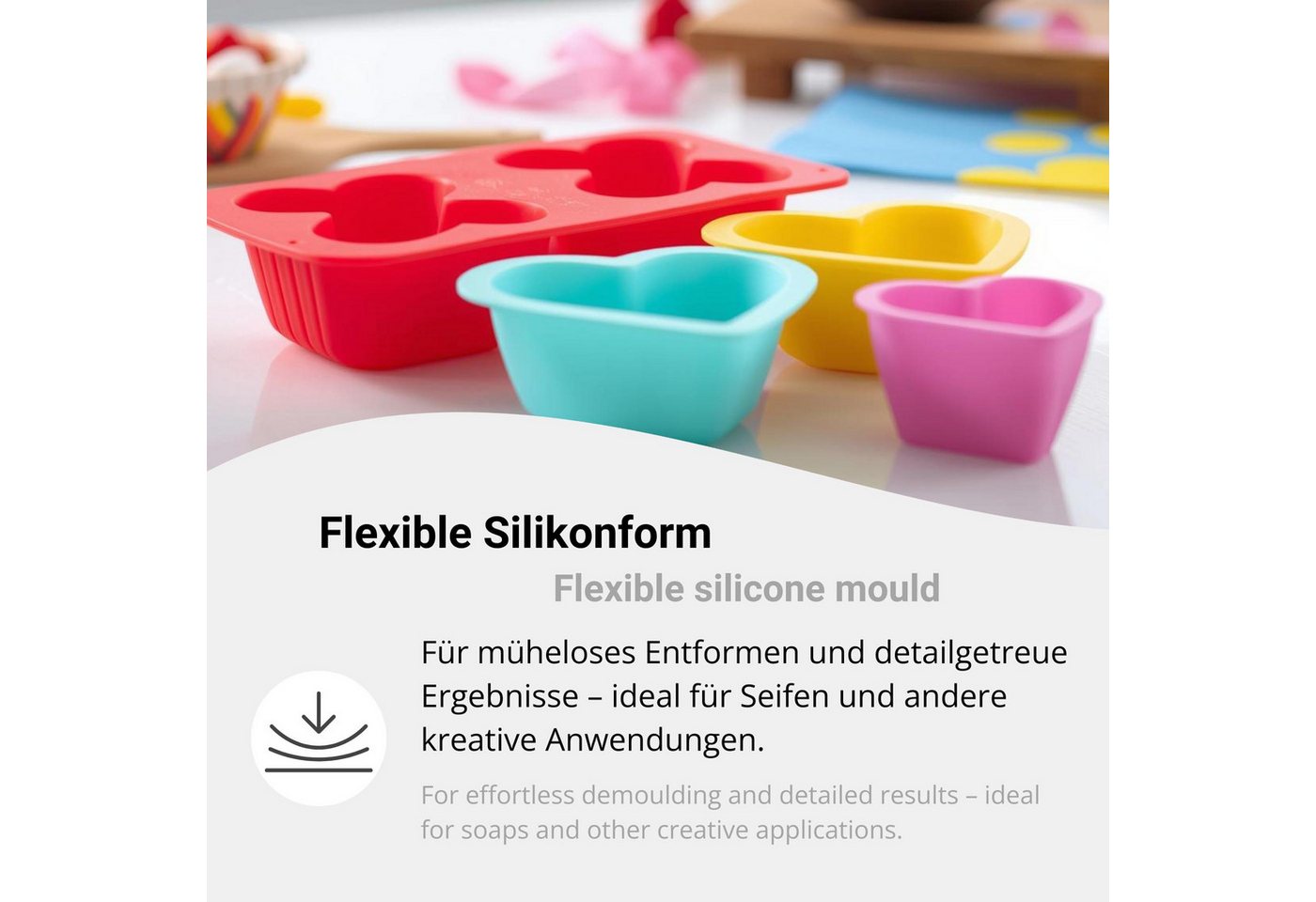 DistrEbution Silikonform Blütenmix 4 Blumenformen (Rose, Chrysantheme, Obst- & Erdbeerblüte), Silikon Seifenform, flexibel, spülmaschinenfest – Bild 3 von 5