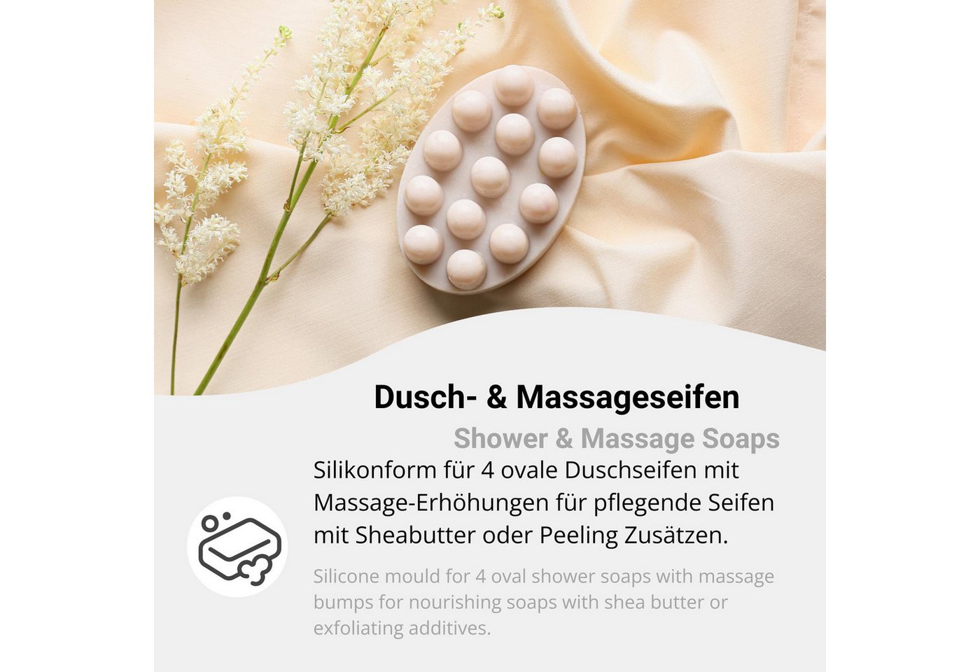 DistrEbution Silikonform Oval Massage-Relief, Seifenform, Relief Gießform für Handseife, Körperseife & Peelingseife – Bild 4 von 5