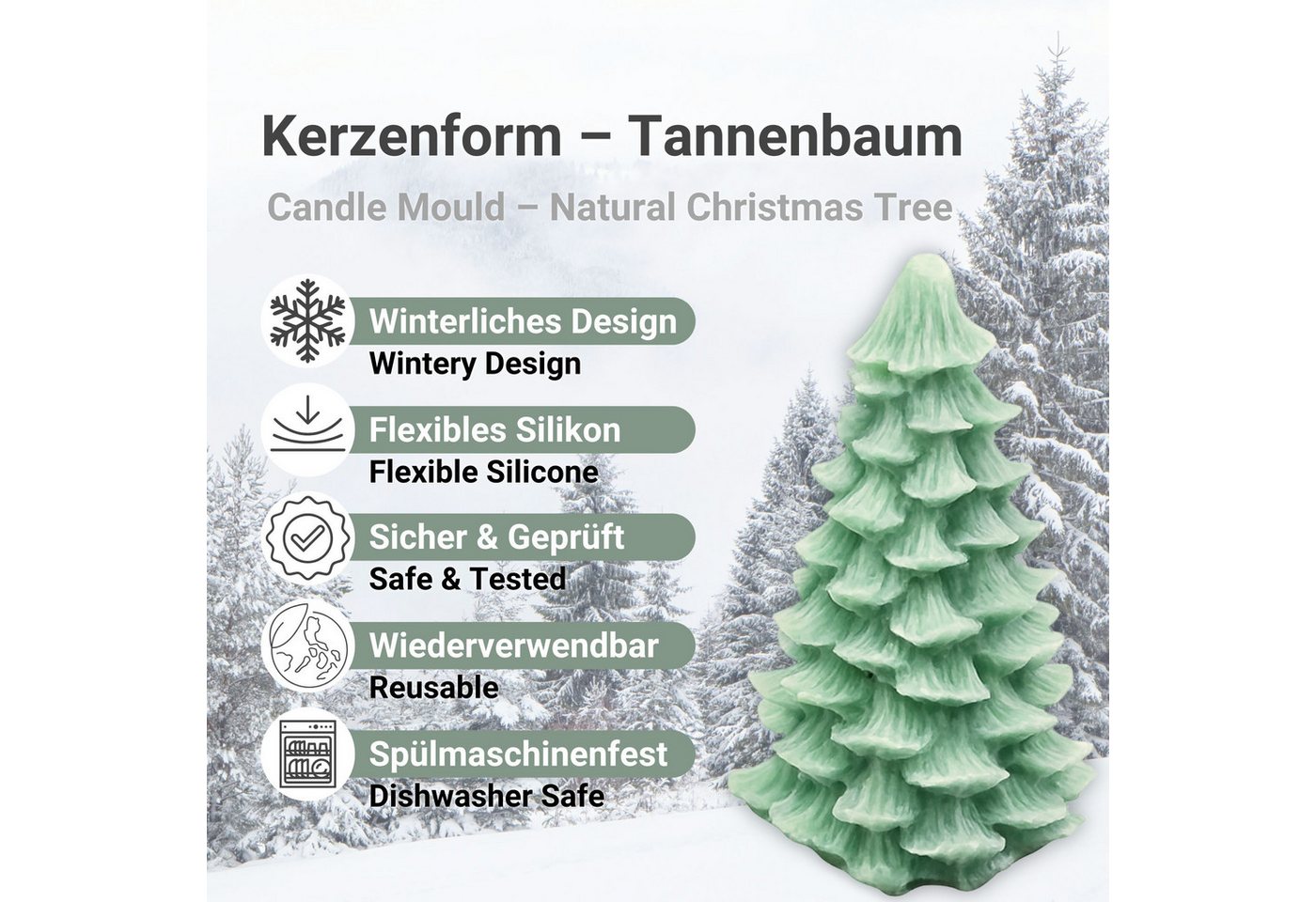 DistrEbution Silikonform Weihnachten, Kerzenform, Gießform aus Silikon, wiederverwendbare Form für Weihnachtskerzen – Bild 2 von 5