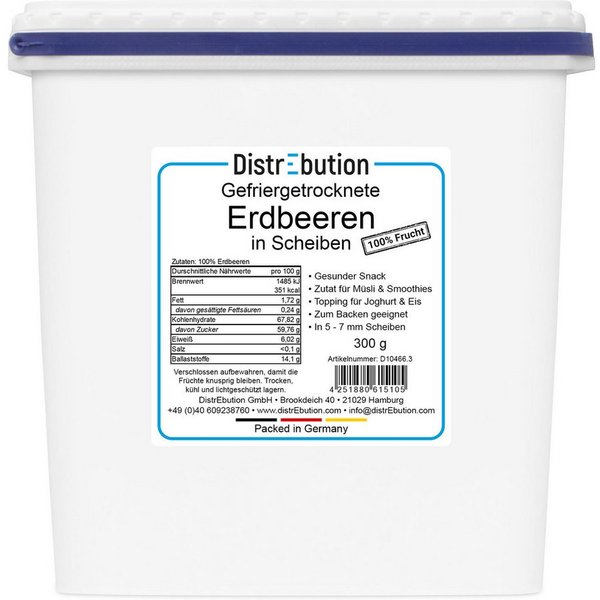 DistrEbution Trockenfrüchte Erdbeeren Gefriergetrocknet 100% Frucht Ohne Zusatzstoffe, 50 g