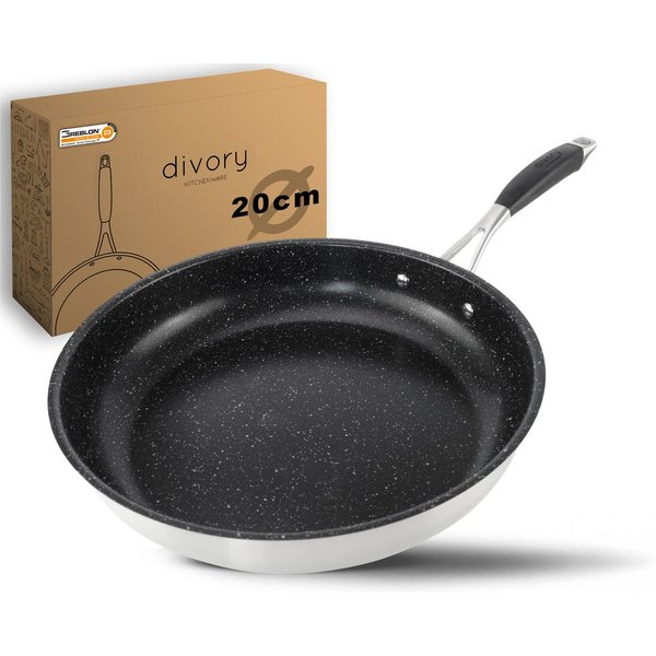 divory Bratpfanne Edelstahlpfanne beschichtet, Induktionsgeeignet, für alle Herdarten, Edelstahl, Induktion