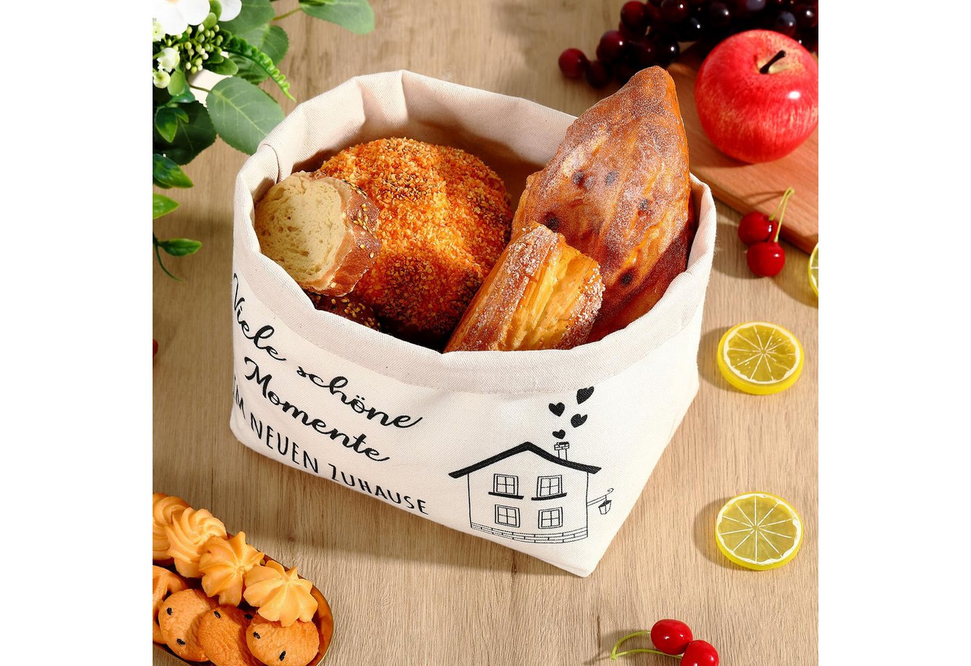 Diwzbyn Brotkorb Geschenk zum Umzug oder Auszug Brötchenkorb Einzugsgeschenk, Brottasche Geschenkidee zum Einzug Brotkorb aus Stoff – Bild 5 von 5