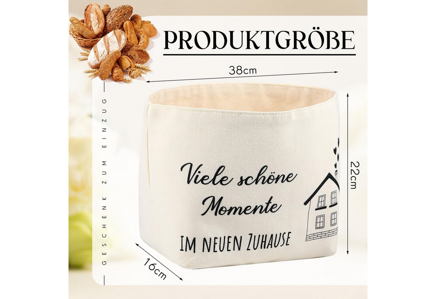 Diwzbyn Brotkorb Geschenk zum Umzug oder Auszug Brötchenkorb Einzugsgeschenk, Brottasche Geschenkidee zum Einzug Brotkorb aus Stoff – Bild 2 von 5