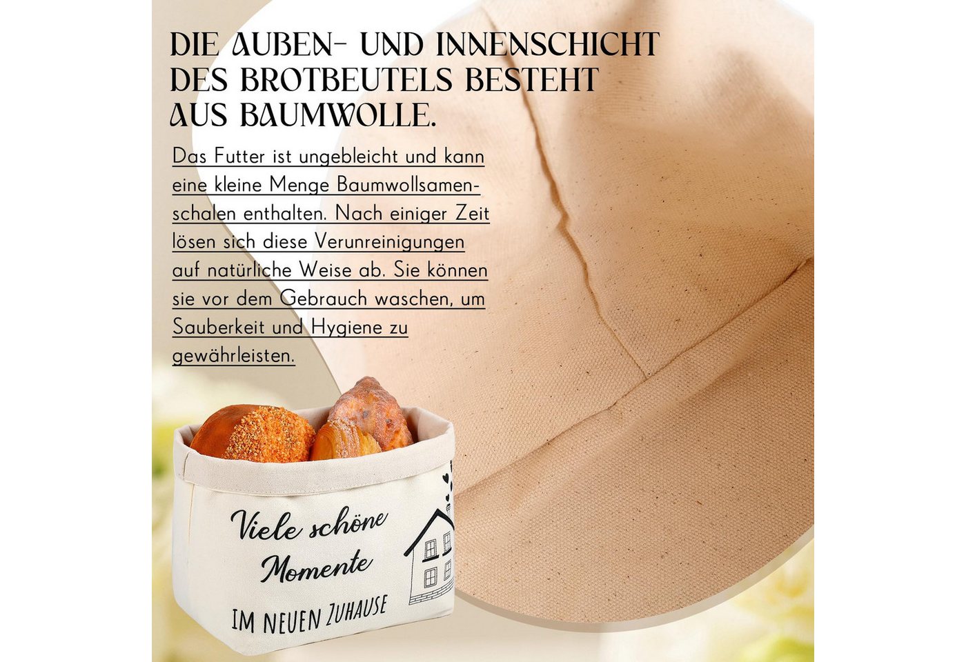 Diwzbyn Brotkorb Geschenk zum Umzug oder Auszug Brötchenkorb Einzugsgeschenk, Brottasche Geschenkidee zum Einzug Brotkorb aus Stoff – Bild 3 von 5