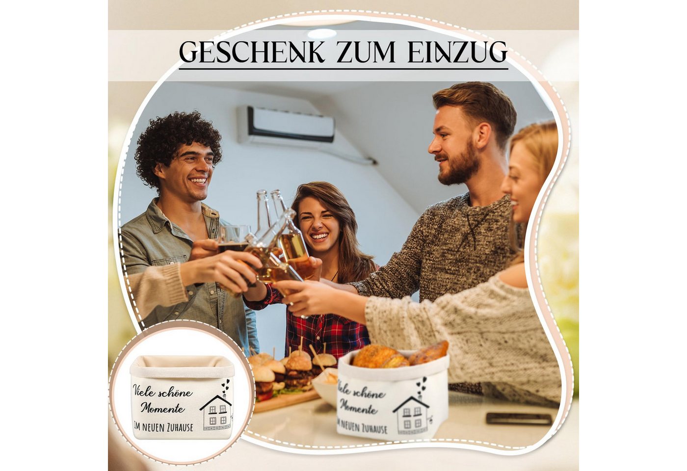 Diwzbyn Brotkorb Geschenk zum Umzug oder Auszug Brötchenkorb Einzugsgeschenk, Brottasche Geschenkidee zum Einzug Brotkorb aus Stoff – Bild 4 von 5
