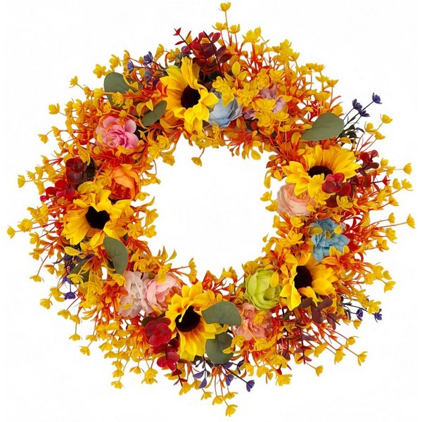 Diwzbyn Dekokranz Herbst-Dekokranz, Sonnenblumenkranz für den Herbst, geeignet für Thanksgiving, Halloween und die Erntezeit-Dekoration