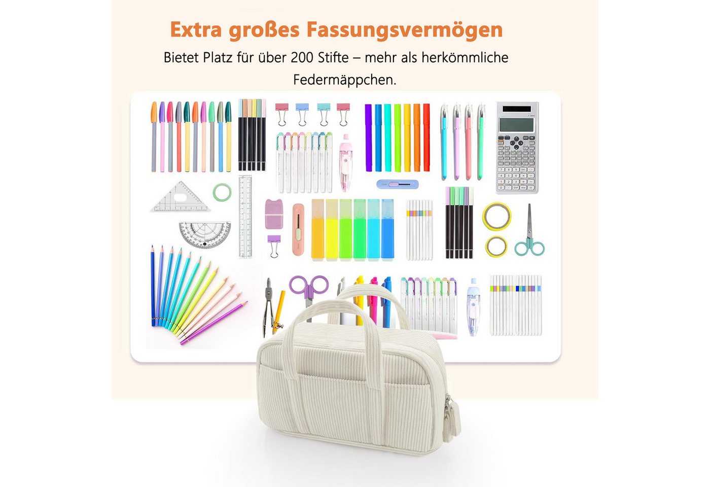Diwzbyn Federmäppchen Federtaschen, extra große Stiftetasche mit 5 Fächern, Mäppchen, mit weiter Öffnung, weicher Organizer aus Cord mit Reißverschluss – Bild 3 von 5
