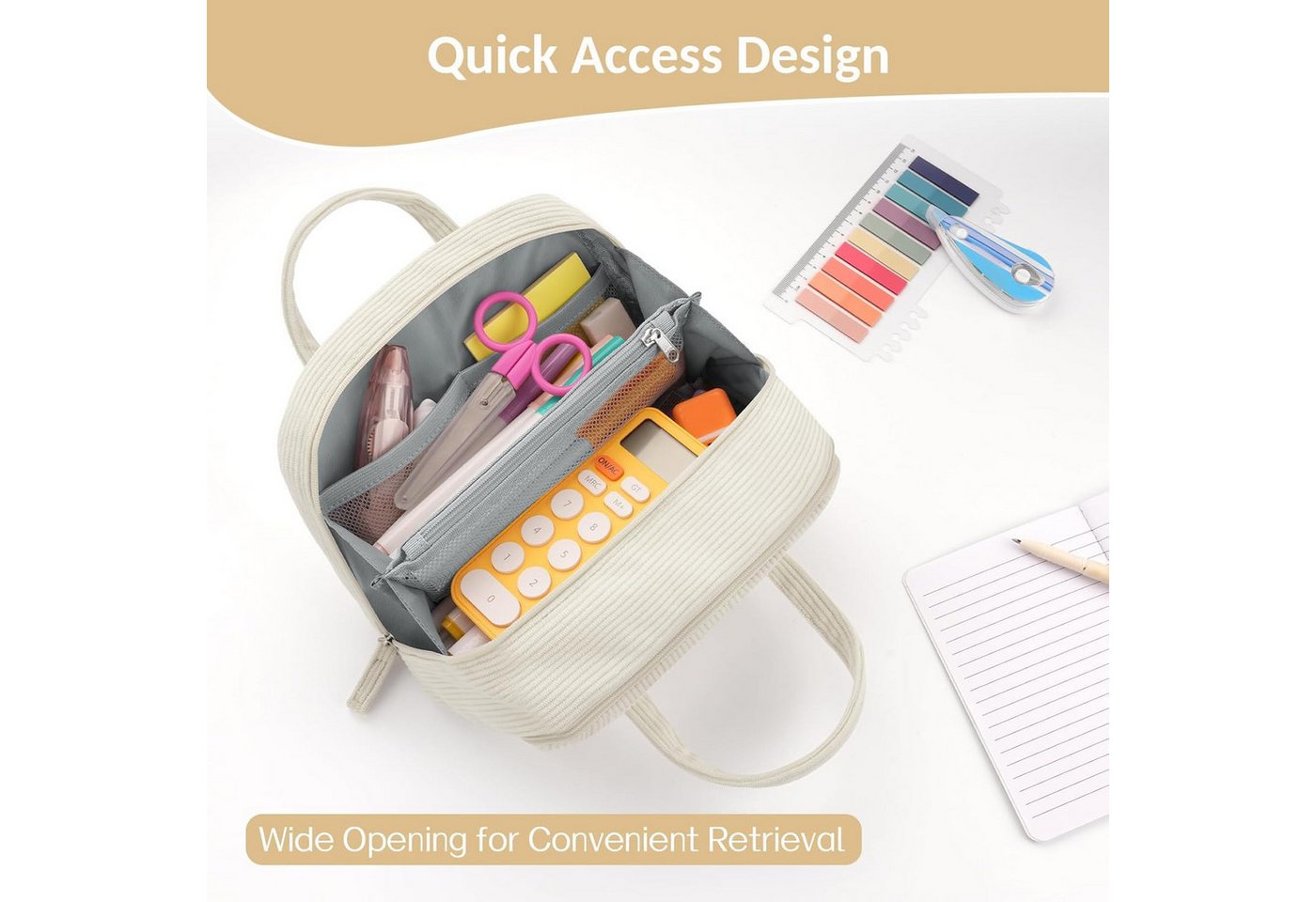 Diwzbyn Federmäppchen Federtaschen, extra große Stiftetasche mit 5 Fächern, Mäppchen, mit weiter Öffnung, weicher Organizer aus Cord mit Reißverschluss – Bild 5 von 5