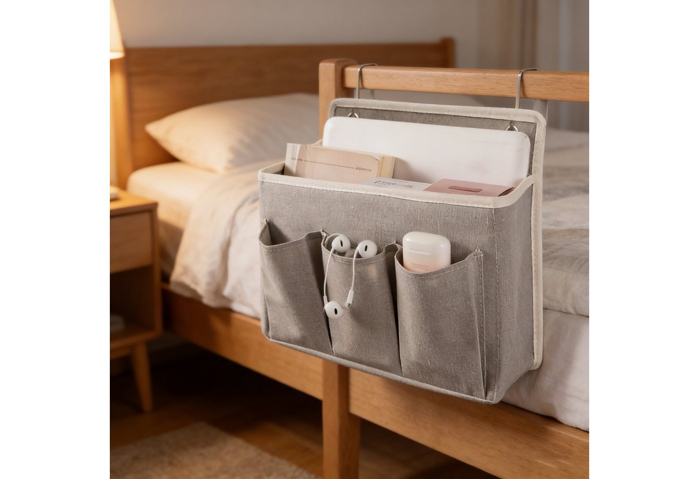 Diwzbyn Hängekorb Hängender Bettkopforganizer,Aufbewahrungsbox,über die Tür hängbar, ideal für Schlafzimmer, Küche und Büro,Praktische Betttasche – Bild 4 von 4