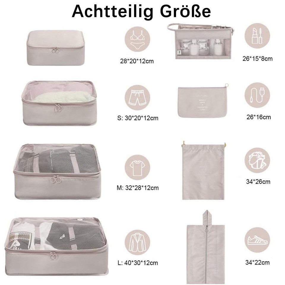 Diwzbyn Kofferorganizer 8 Teilige Packing Cubes Kleidertaschen Koffer Organizer (8-tlg) – Bild 2 von 5