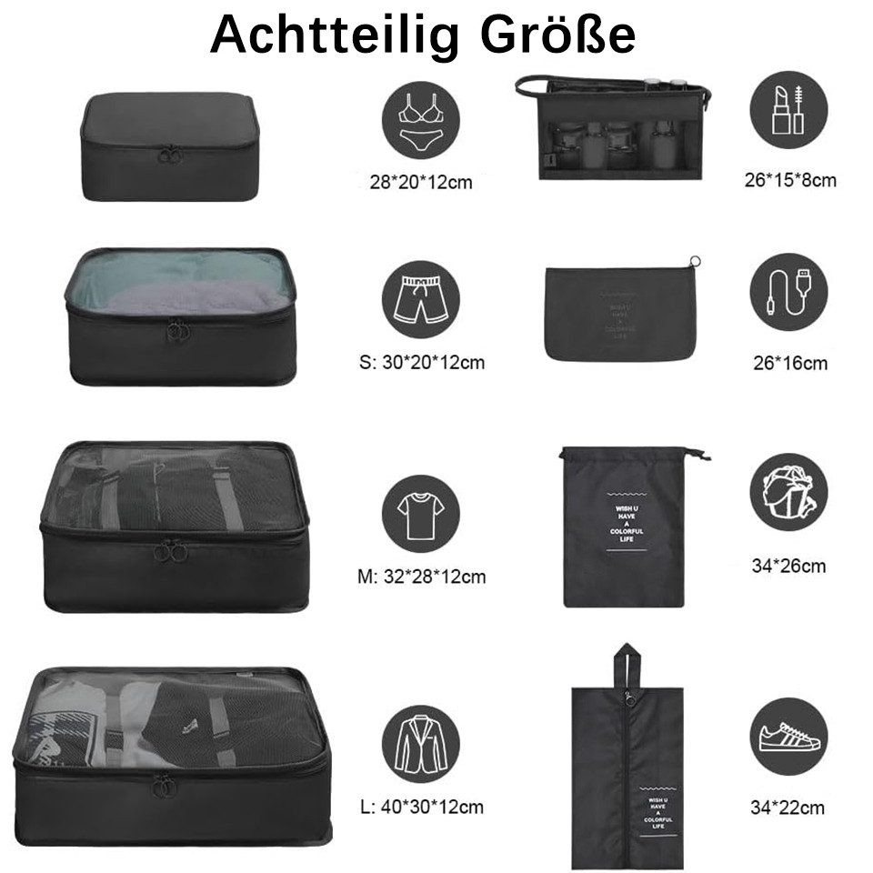 Diwzbyn Kofferorganizer 8 Teilige Packing Cubes Kleidertaschen Koffer Organizer (8-tlg) – Bild 2 von 5