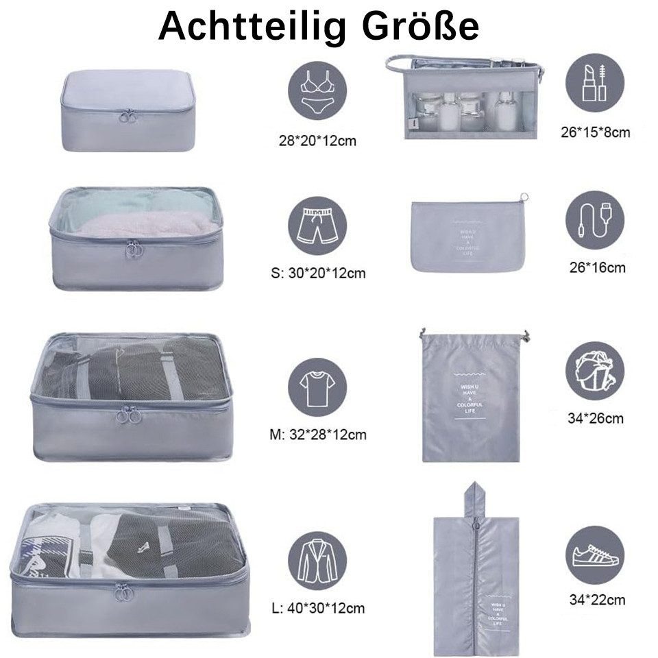 Diwzbyn Kofferorganizer 8 Teilige Packing Cubes Kleidertaschen Koffer Organizer (8-tlg) – Bild 2 von 5