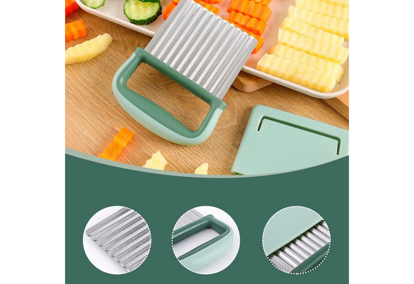 Diwzbyn Pommesschneider Edelstahl, Wellenmesser mit rutschfestem Griff, Wellenschneider, für Kartoffeln, Gemüse & Obst, robust & langlebig – Bild 4 von 5