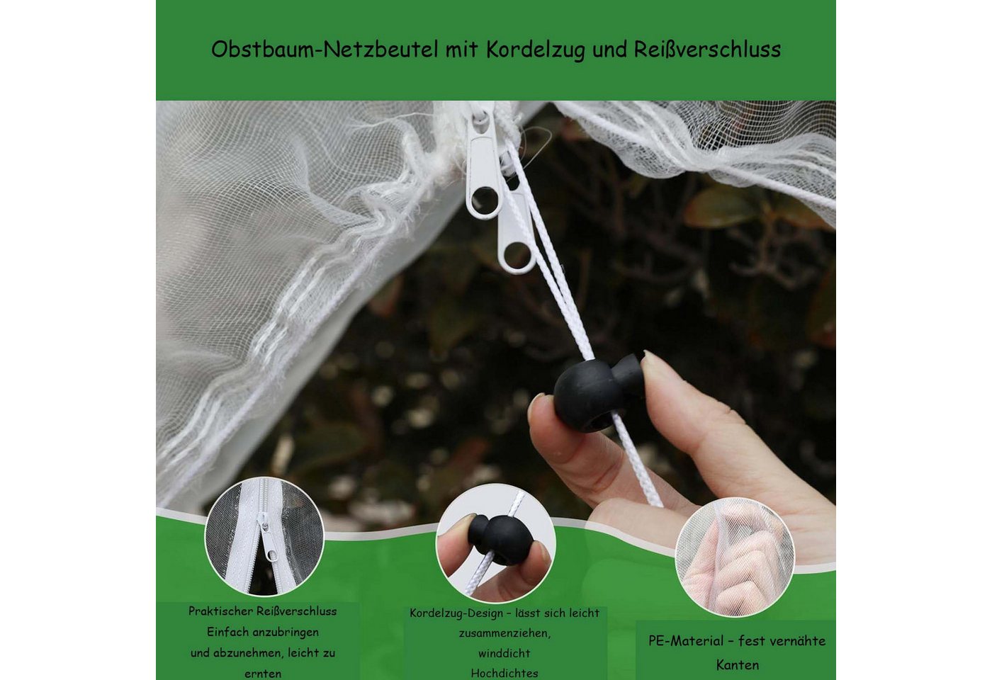 Diwzbyn Schutznetz Obstbaumnetz, Vogelschutznetz mit Reißverschluss und Kordelzug, BxL: 1x1.5 m – Bild 3 von 5